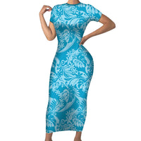 Tahiti Ninamu Tiare Floral Family Matching Short Sleeve Bodycon Dress and Hawaiian Shirt Monstera Palm Tropical Leaves - Polynesian Pride