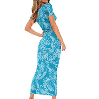 Tahiti Ninamu Tiare Floral Family Matching Short Sleeve Bodycon Dress and Hawaiian Shirt Monstera Palm Tropical Leaves - Polynesian Pride