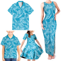 Tahiti Ninamu Tiare Floral Family Matching Tank Maxi Dress and Hawaiian Shirt Monstera Palm Tropical Leaves - Polynesian Pride