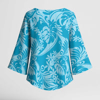 Tahiti Ninamu Tiare Floral Kimono Sleeve Blouse Monstera Palm Tropical Leaves LT01 - Polynesian Pride