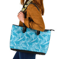 Tahiti Ninamu Tiare Floral Leather Tote Bag Monstera Palm Tropical Leaves LT01 Blue - Polynesian Pride