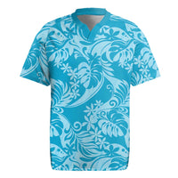 Tahiti Ninamu Tiare Floral Rugby Jersey Monstera Palm Tropical Leaves LT01 Blue - Polynesian Pride
