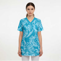 Tahiti Ninamu Tiare Floral Scrub Top Monstera Palm Tropical Leaves LT01 - Polynesian Pride