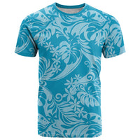 Tahiti Ninamu Tiare Floral T Shirt Monstera Palm Tropical Leaves LT01 Blue - Polynesian Pride