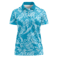 Tahiti Ninamu Tiare Floral Women Polo Shirt Monstera Palm Tropical Leaves LT01 Female Blue - Polynesian Pride