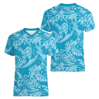 Tahiti Ninamu Tiare Floral Women V-Neck T-Shirt Monstera Palm Tropical Leaves - Polynesian Pride