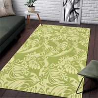 Tahiti Olive Tiare Floral Area Rug Monstera Palm Tropical Leaves - Polynesian Pride