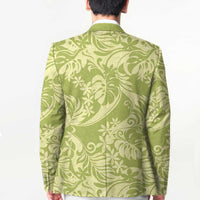 Tahiti Olive Tiare Floral Blazer Monstera Palm Tropical Leaves - Polynesian Pride
