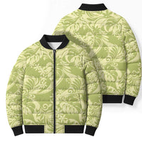 Tahiti Olive Tiare Floral Bomber Puffer Jacket Monstera Palm Tropical Leaves LT01 - Polynesian Pride