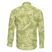 Tahiti Olive Tiare Floral Family Matching Off The Shoulder Long Sleeve Dress and Hawaiian Shirt Monstera Palm Tropical Leaves - Polynesian Pride