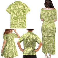Tahiti Olive Tiare Floral Family Matching Puletasi and Hawaiian Shirt Monstera Palm Tropical Leaves - Polynesian Pride