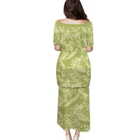 Tahiti Olive Tiare Floral Family Matching Puletasi and Hawaiian Shirt Monstera Palm Tropical Leaves - Polynesian Pride