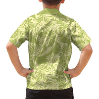 Tahiti Olive Tiare Floral Family Matching Short Sleeve Bodycon Dress and Hawaiian Shirt Monstera Palm Tropical Leaves - Polynesian Pride