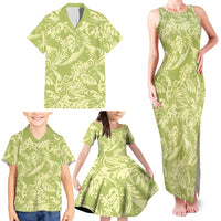 Tahiti Olive Tiare Floral Family Matching Tank Maxi Dress and Hawaiian Shirt Monstera Palm Tropical Leaves - Polynesian Pride