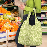 Tahiti Olive Tiare Floral Grocery Bag Monstera Palm Tropical Leaves LT01 - Polynesian Pride