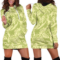 Tahiti Olive Tiare Floral Hoodie Dress Monstera Palm Tropical Leaves - Polynesian Pride