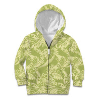 Tahiti Olive Tiare Floral Kid Hoodie Monstera Palm Tropical Leaves - Polynesian Pride