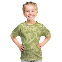 Tahiti Olive Tiare Floral Kid T Shirt Monstera Palm Tropical Leaves LT01 Olive - Polynesian Pride