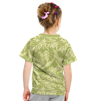 Tahiti Olive Tiare Floral Kid T Shirt Monstera Palm Tropical Leaves LT01 - Polynesian Pride