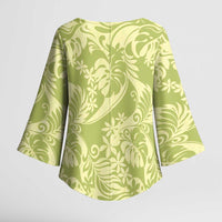 Tahiti Olive Tiare Floral Kimono Sleeve Blouse Monstera Palm Tropical Leaves LT01 - Polynesian Pride