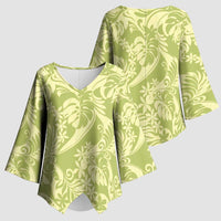 Tahiti Olive Tiare Floral Kimono Sleeve Blouse Monstera Palm Tropical Leaves LT01 - Polynesian Pride