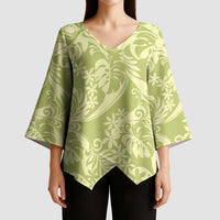Tahiti Olive Tiare Floral Kimono Sleeve Blouse Monstera Palm Tropical Leaves LT01 - Polynesian Pride