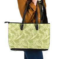 Tahiti Olive Tiare Floral Leather Tote Bag Monstera Palm Tropical Leaves LT01 - Polynesian Pride