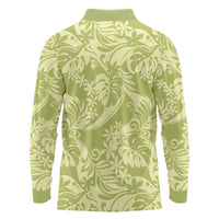 Tahiti Olive Tiare Floral Long Sleeve Polo Shirt Monstera Palm Tropical Leaves LT01 - Polynesian Pride