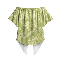 Tahiti Olive Tiare Floral Off Shoulder Wrap Waist Top Monstera Palm Tropical Leaves LT01 - Polynesian Pride