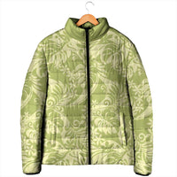 Tahiti Olive Tiare Floral Padded Jacket Monstera Palm Tropical Leaves LT01 - Polynesian Pride