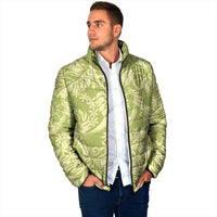 Tahiti Olive Tiare Floral Padded Jacket Monstera Palm Tropical Leaves LT01 - Polynesian Pride