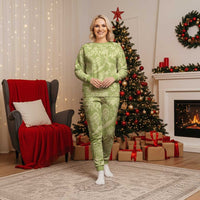 Tahiti Olive Tiare Floral Christmas Pajama Set Monstera Palm Tropical Leaves - Polynesian Pride