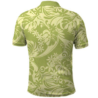 Tahiti Olive Tiare Floral Polo Shirt Monstera Palm Tropical Leaves LT01 - Polynesian Pride