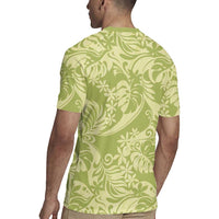 Tahiti Olive Tiare Floral Rugby Jersey Monstera Palm Tropical Leaves LT01 - Polynesian Pride