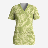 Tahiti Olive Tiare Floral Scrub Top Monstera Palm Tropical Leaves LT01 Adult Olive - Polynesian Pride