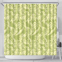 Tahiti Olive Tiare Floral Shower Curtain Monstera Palm Tropical Leaves - Polynesian Pride