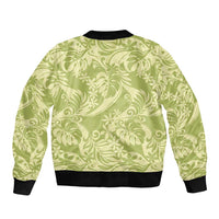Tahiti Olive Tiare Floral Sleeve Zip Bomber Jacket Monstera Palm Tropical Leaves LT01 - Polynesian Pride
