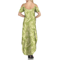 Tahiti Olive Tiare Floral Summer Maxi Dress Monstera Palm Tropical Leaves LT01 - Polynesian Pride