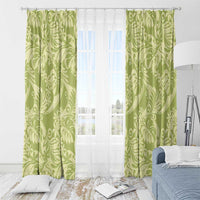 Tahiti Olive Tiare Floral Window Curtain Monstera Palm Tropical Leaves - Polynesian Pride