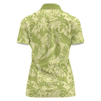 Tahiti Olive Tiare Floral Women Polo Shirt Monstera Palm Tropical Leaves LT01 - Polynesian Pride