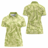 Tahiti Olive Tiare Floral Women Polo Shirt Monstera Palm Tropical Leaves LT01 - Polynesian Pride