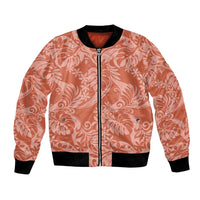 Tahiti Puatou Tiare Floral Bomber Jacket Monstera Palm Tropical Leaves LT01 Unisex Orange - Polynesian Pride