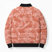Tahiti Puatou Tiare Floral Bomber Puffer Jacket Monstera Palm Tropical Leaves LT01 - Polynesian Pride