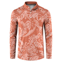 Tahiti Puatou Tiare Floral Button Sweatshirt Monstera Palm Tropical Leaves LT01 Orange - Polynesian Pride