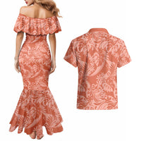Tahiti Puatou Tiare Floral Couples Matching Mermaid Dress and Hawaiian Shirt Monstera Palm Tropical Leaves - Polynesian Pride