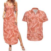 Tahiti Puatou Tiare Floral Couples Matching Summer Maxi Dress and Hawaiian Shirt Monstera Palm Tropical Leaves - Polynesian Pride