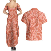 Tahiti Puatou Tiare Floral Couples Matching Summer Maxi Dress and Hawaiian Shirt Monstera Palm Tropical Leaves - Polynesian Pride