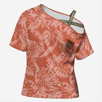 Tahiti Puatou Tiare Floral Cross Shoulder Shirt Monstera Palm Tropical Leaves LT01 Female Orange - Polynesian Pride
