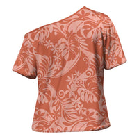 Tahiti Puatou Tiare Floral Cross Shoulder Shirt Monstera Palm Tropical Leaves LT01 - Polynesian Pride