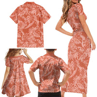 Tahiti Puatou Tiare Floral Family Matching Short Sleeve Bodycon Dress and Hawaiian Shirt Monstera Palm Tropical Leaves - Polynesian Pride